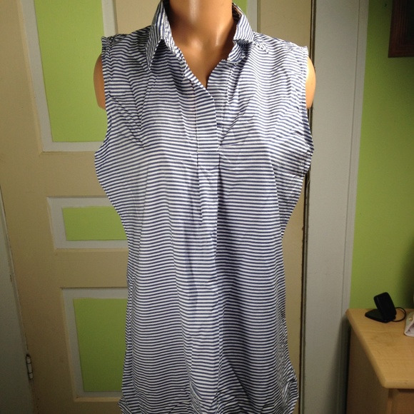 HALEY & THE HOUND BLUE & WHITE STRIPED TUNIC TOP - Picture 1 of 3